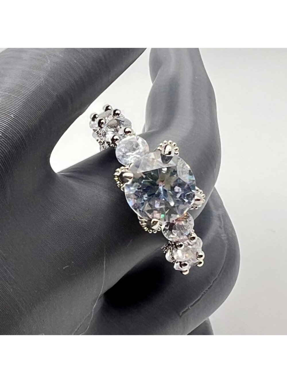Cubic Zirconia Statement Cocktail Ring Size 8 Silver Tone Full Eternity Iced Out